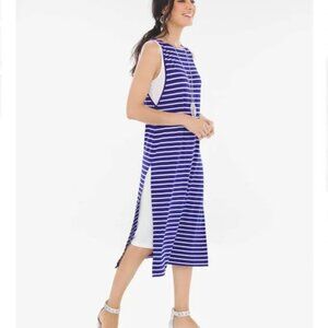 Chico's Striped Double-Layer Stretch Jersey Knit Dress Size XL Blue Nautical